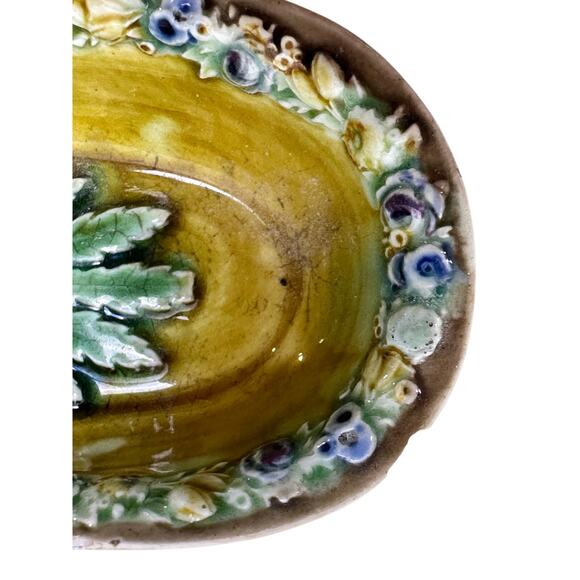 Wedgwood England Antique Late 1800's Majolica Small Oval Dish Floral Motifs-Rare - Picture 4 of 10